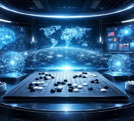 Futuristic image showing a game of go and situation room