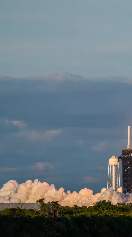 A Falcon 9 rocket carrying satellites launches from Kennedy Space Station, Fla., April 7, 2024.