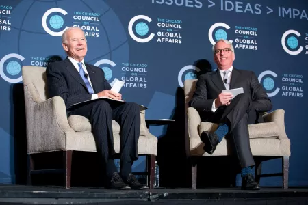 Ivo Daalder and President Biden at the Chicago Council on Global Affairs