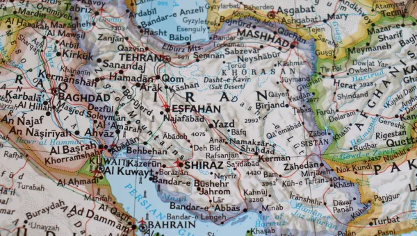  Illustration of a world map zone and of Iran country