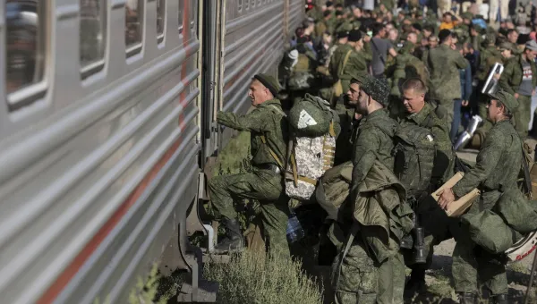 Russian recruits take a train at a railway station in Prudboi, in Russia’s Volgograd region, Thursday, Sept. 29, 2022. President Vladimir Putin announced a partial mobilization, the first since World War II, amid the war in Ukraine. (AP Photo, File)