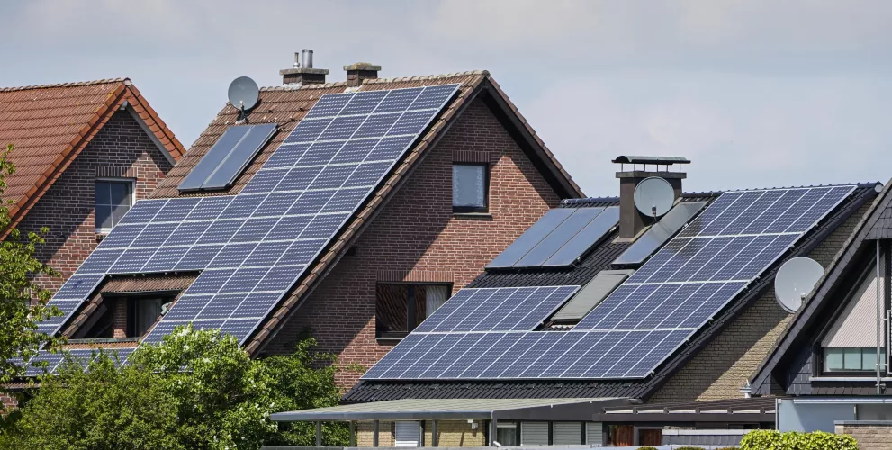 Solar panels on the rooftops of German houses