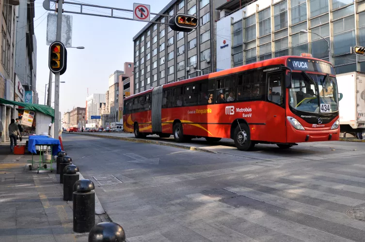 Mexico City Metrobus on the street
