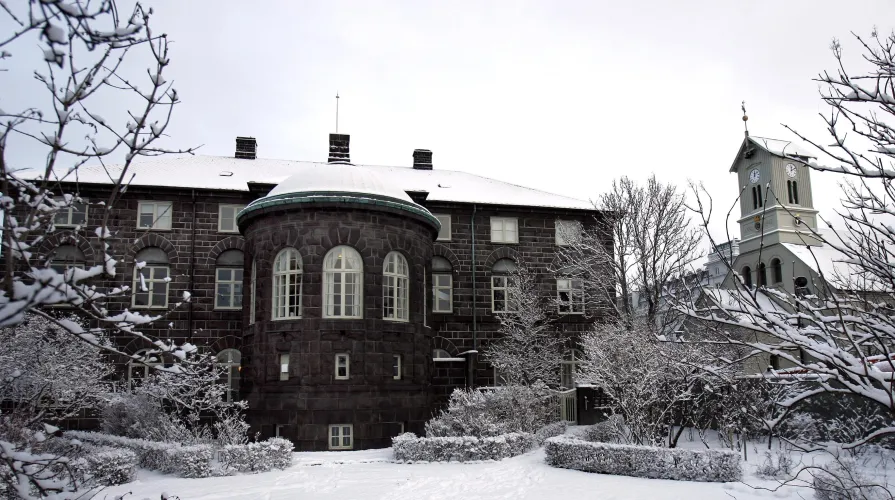 The Icelandic parliament building in Reykjavik. 